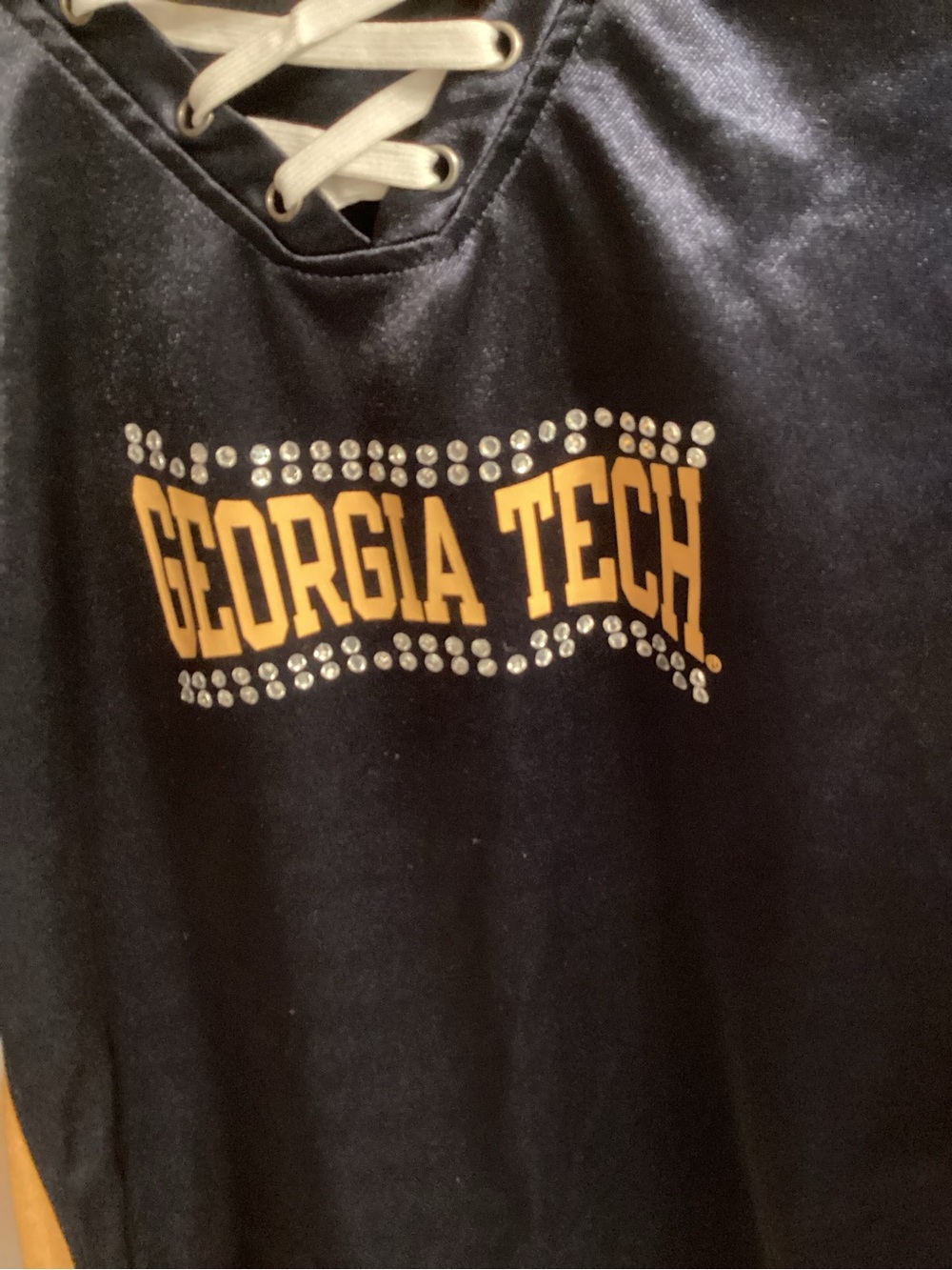 Georgia Tech  Jersey Lace-Up Top. With Rhinestone Decorations